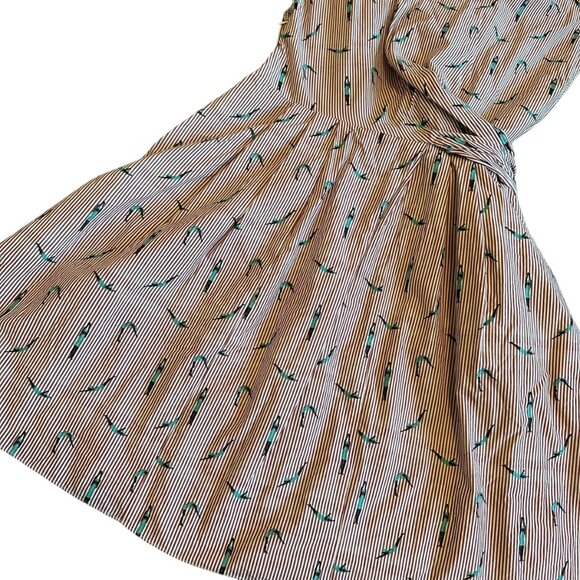 Maeve Anthropologie Red Stripe A-Line Dress Bathing Beauty Print Size 8 Women's - Picture 11 of 11